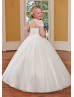 Cap Sleeves Ivory Lace Organza Keyhole Back Flower Girl Dress